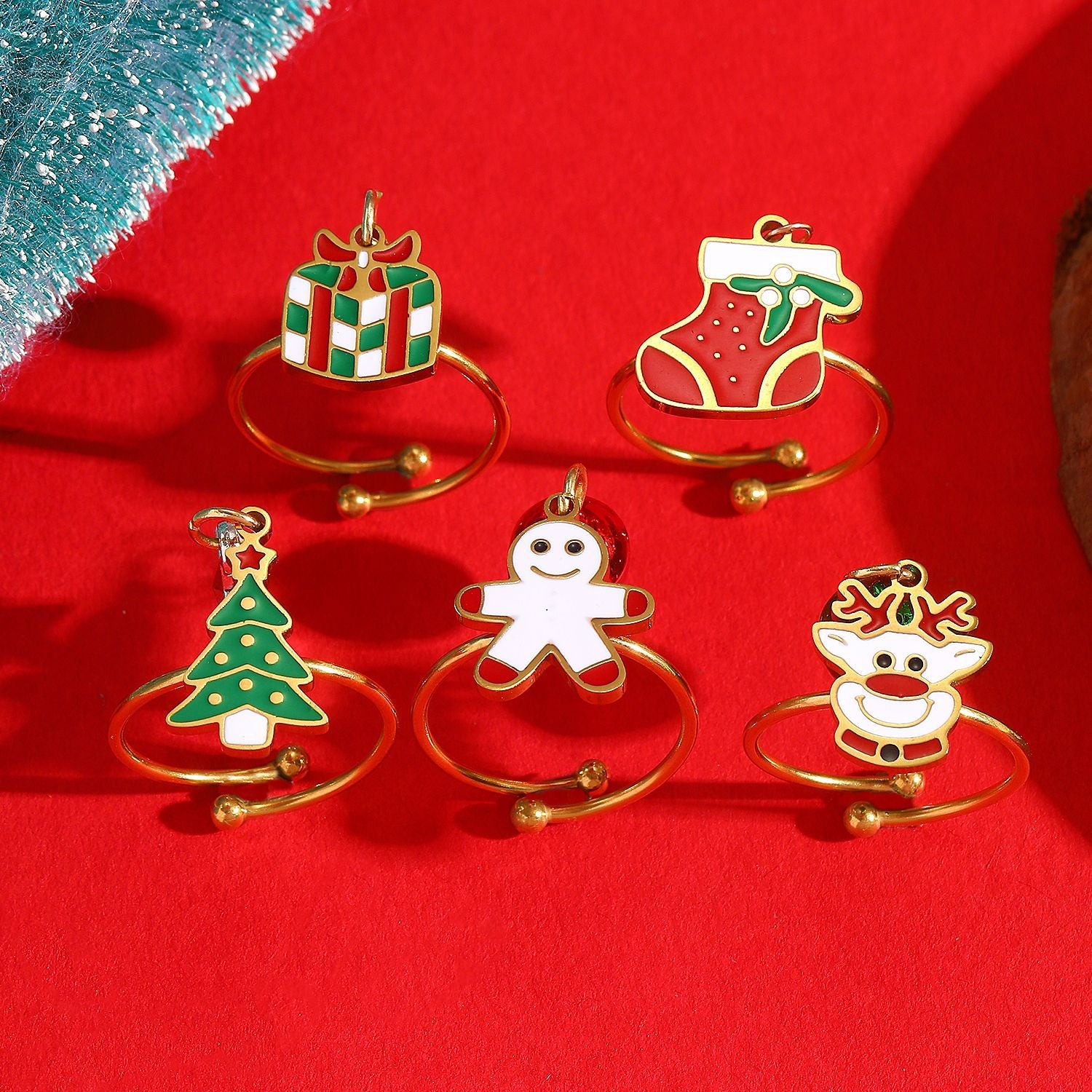 Wholesale Christmas Series Stainless Steel Open Ring Cartoon Snowman Holiday Ring